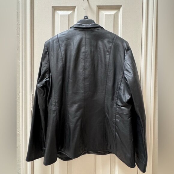 NWOT Cole Haan XL Single Breasted Wing Collar Lambskin Leather Jacket, Black - Picture 3 of 8